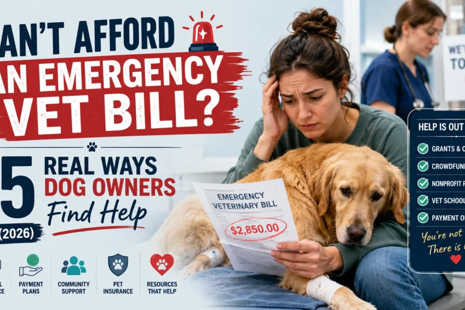 Dog owner stressed overCan't afford an emergency vet bill while holding injured golden retriever at animal clinic