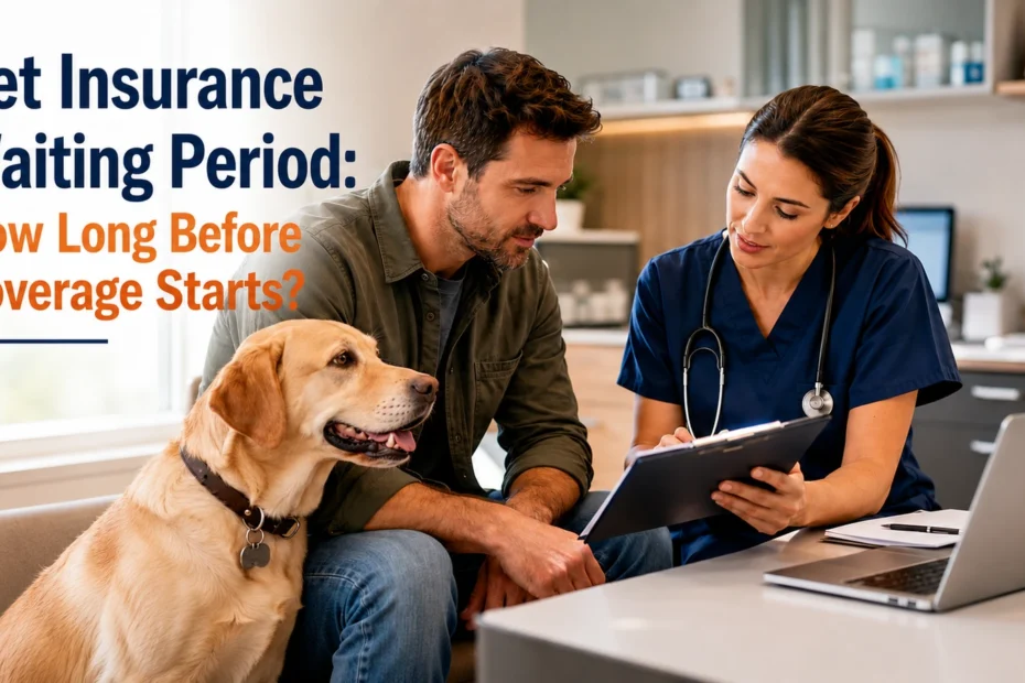 Pet Insurance Waiting Period explained during a veterinarian consultation with a dog owner before coverage begins.