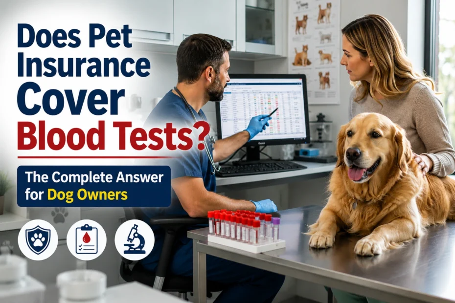 Veterinarian explaining dog blood test results to a pet owner and discussing Does Pet Insurance Cover Blood Tests?