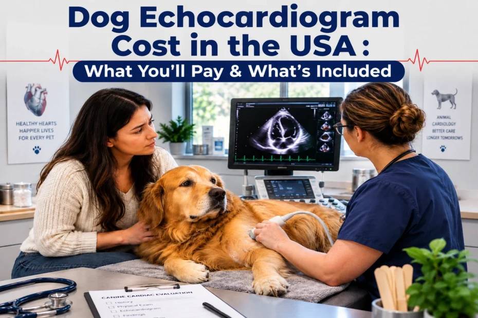 Dog echocardiogram cost consultation with a veterinarian in the USA.
