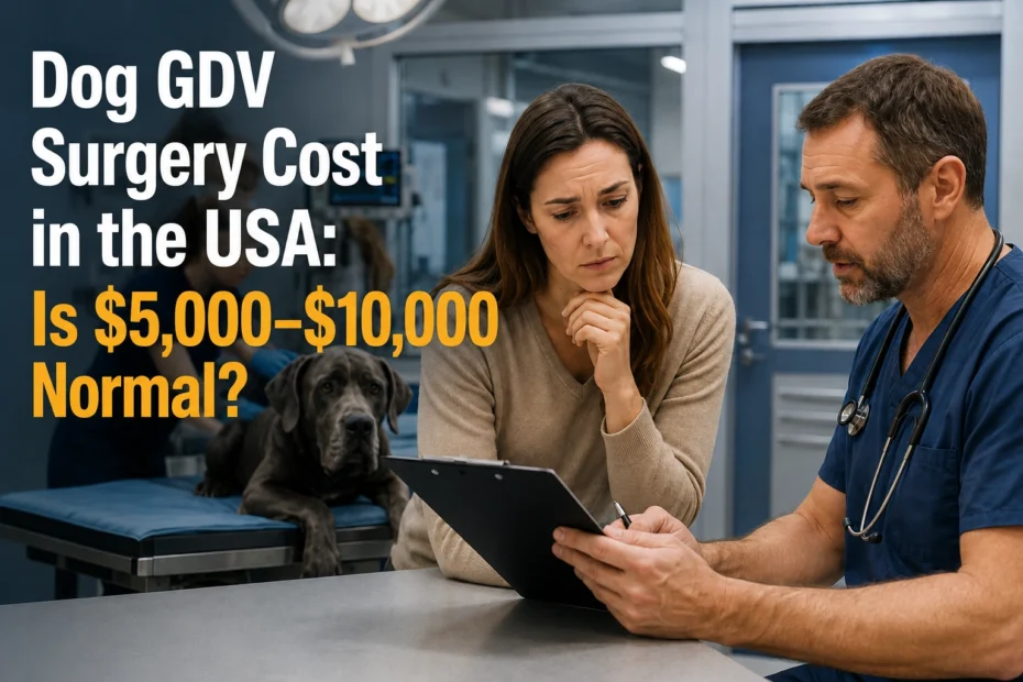 Dog GDV Surgery Cost in the USA discussed between a veterinarian and dog owner