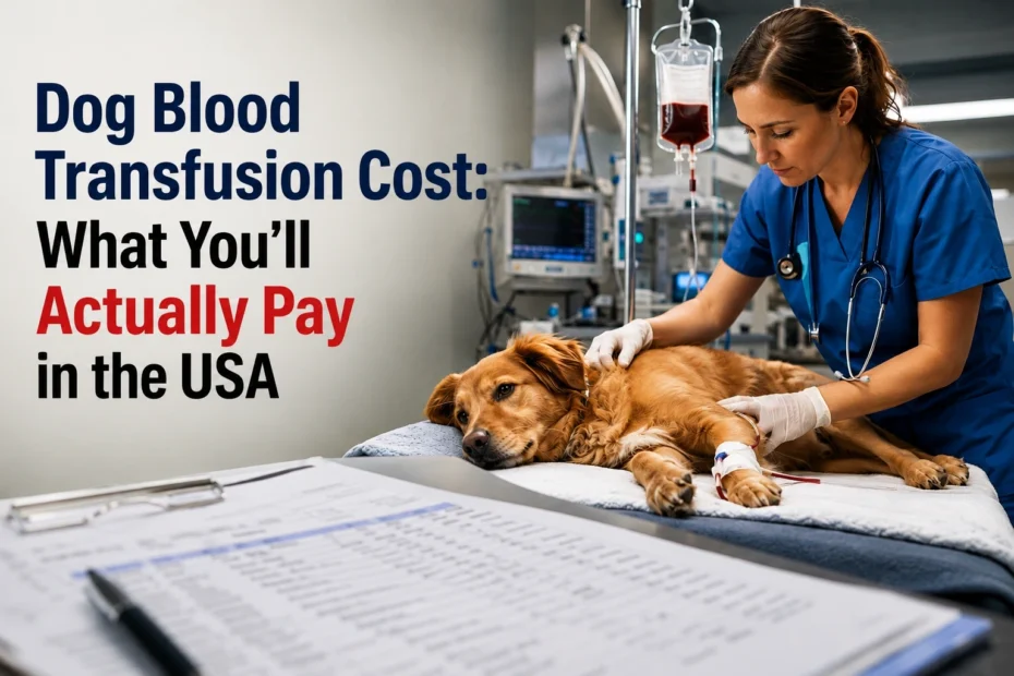 Dog Blood Transfusion Cost in the USA: dog receiving a blood transfusion at a veterinary hospital