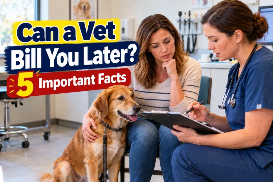 Can a Vet Bill You Later? A dog owner discusses a veterinary bill and treatment estimate with a veterinarian.